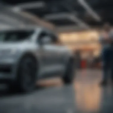 Sales Interaction at a Prime Dealership Sales team interacting with customers in a prime dealership