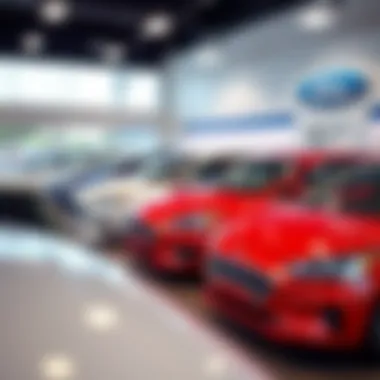 A well-organized showroom displaying various Ford vehicles