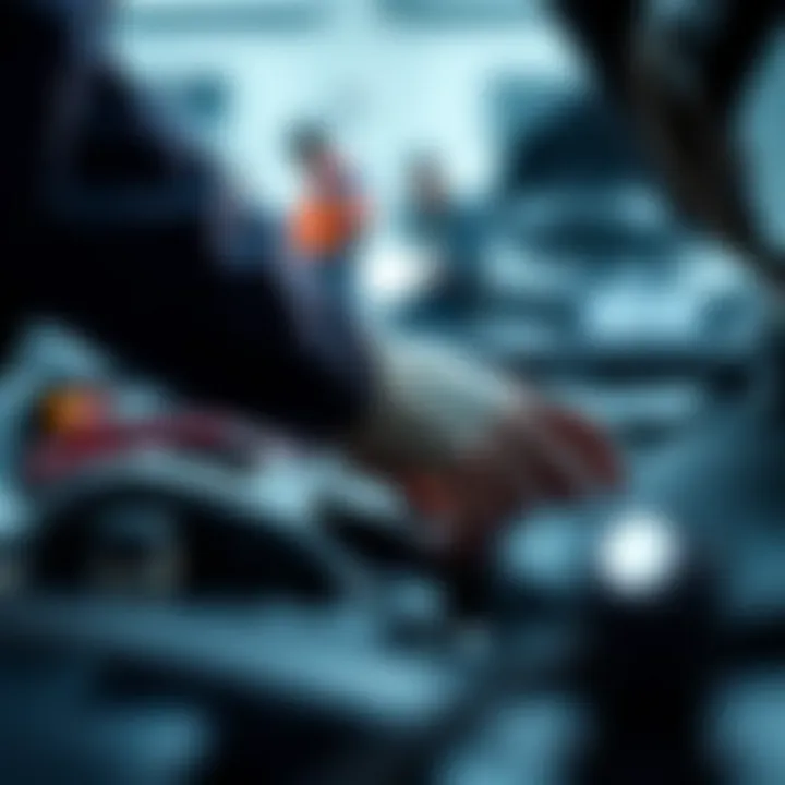 Close-up of certified technician's hands working on a car