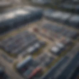 Aerial view of an automotive manufacturing facility showcasing its layout and organization.