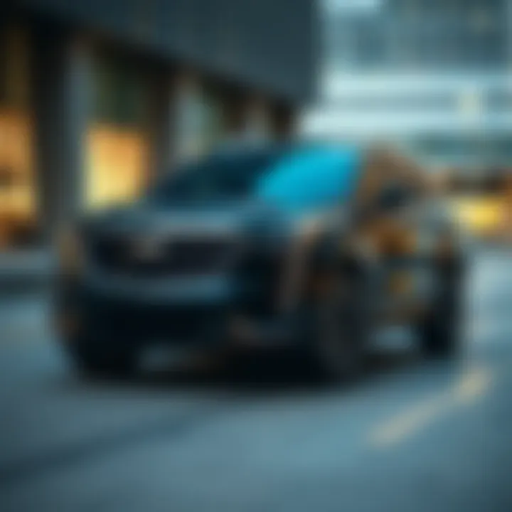 Cadillac SUV in a Modern Urban Setting A Cadillac SUV parked in an urban environment