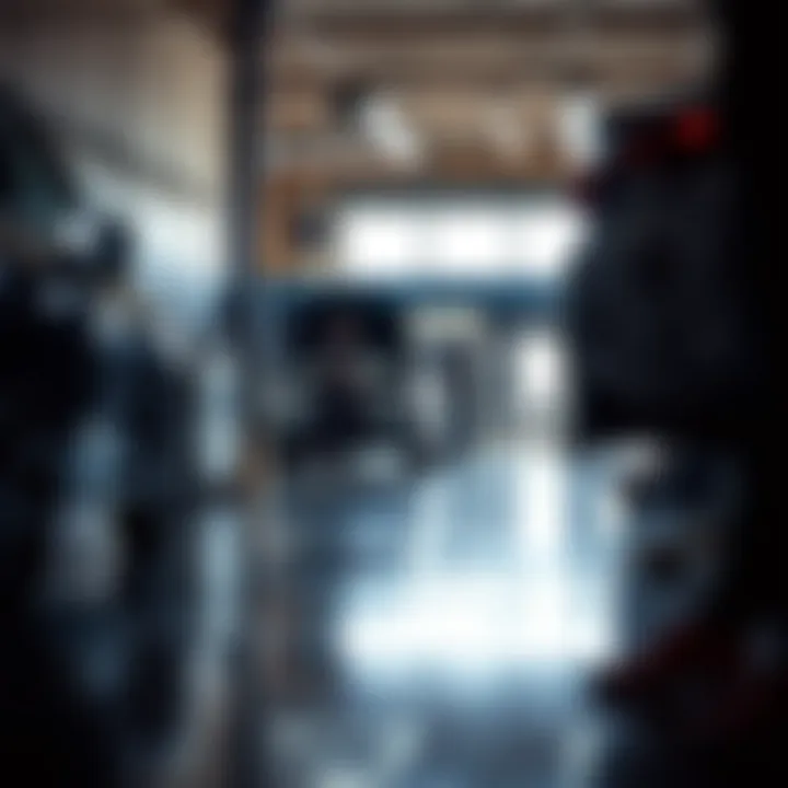 Service area with skilled technicians working on vehicles