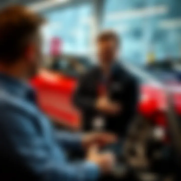 Customer reviewing Camaro features with a sales representative