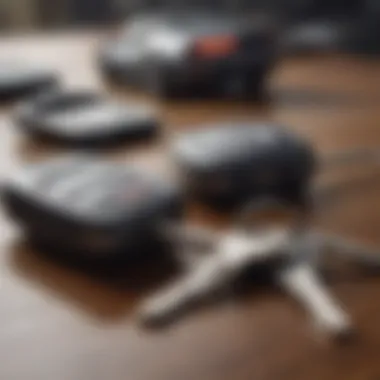 Close-up of car keys on a desk