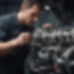 A technician inspecting a Chevrolet engine with precision tools.