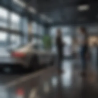 Customer Engagement at CarSense Showroom A customer interacting with a knowledgeable CarSense sales representative inside the showroom.