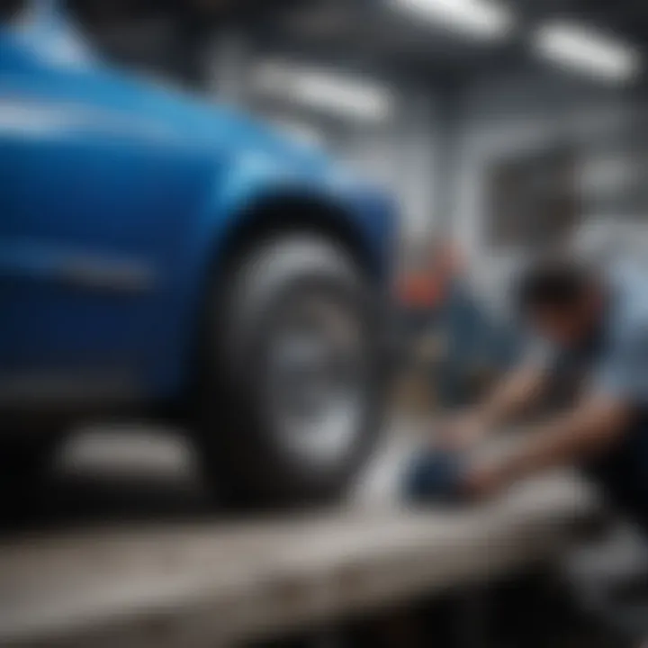 A mechanic examining the compatibility of Blue Oval truck components.