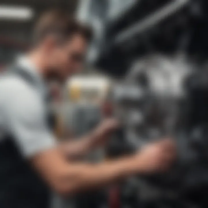 Mechanic inspecting engine at Cox Chevrolet Service Center