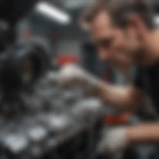 Craftsman meticulously inspecting engine parts