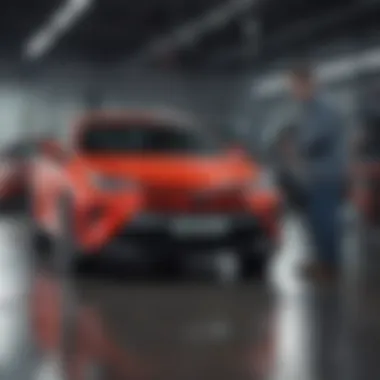 Mechanic inspecting Toyota vehicle at dealership