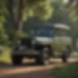 A classic Desoto Jeep Arcadia parked in a scenic landscape