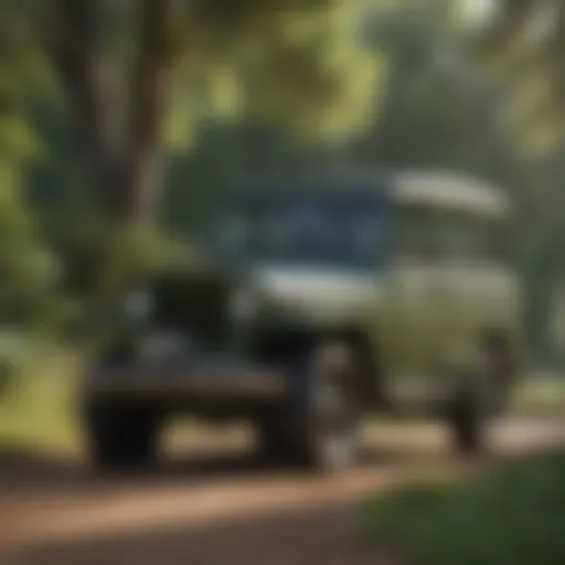 A classic Desoto Jeep Arcadia parked in a scenic landscape