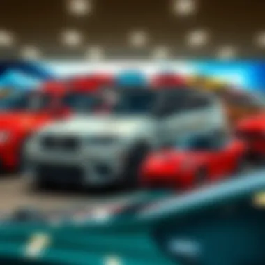 A vibrant collage representing various car models available in the Detroit area