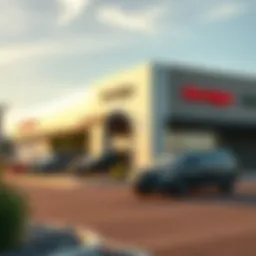 Exterior view of the Dodge dealership in Carlsbad, showcasing its modern design