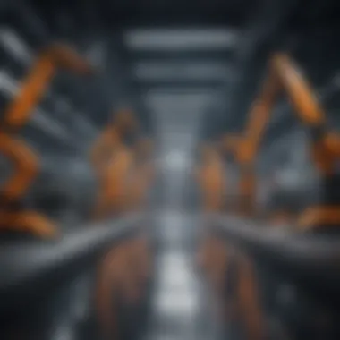 A futuristic assembly line showcasing advanced robotics in automotive production.