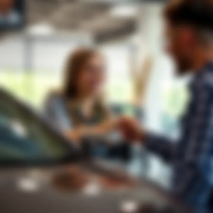 A satisfied customer receiving keys to their new vehicle