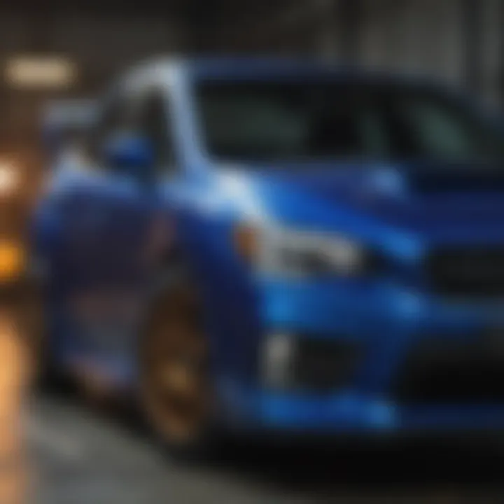 Close-up view of WRX performance modifications