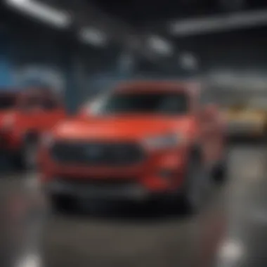Showroom Display of Ford Vehicles Ford vehicles displayed prominently in the showroom