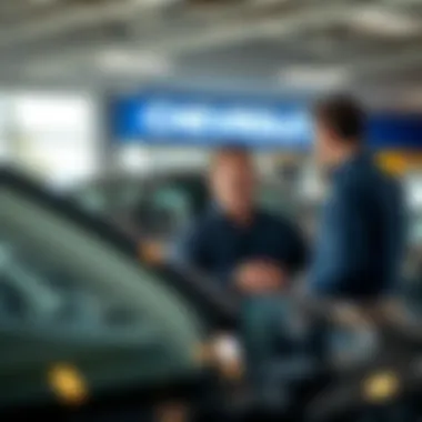 Customer interacting with a knowledgeable sales representative inside the dealership