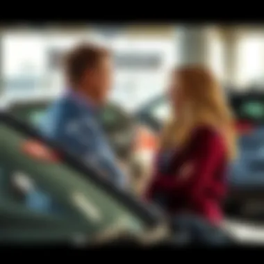 Customer Interaction at Dodge Dealership A customer engaging with a sales representative inside a Dodge dealership