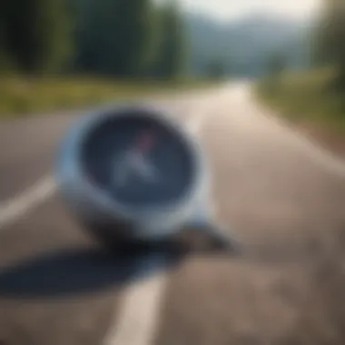 Illustration of a compass pointing towards a car on a winding road