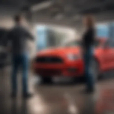 Customer interacting with a sales representative at a Ford dealership