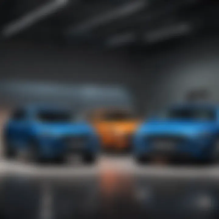 Showroom showcasing a variety of Ford models