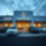 Exterior view of Hines Lincoln Dealership showcasing luxury vehicles