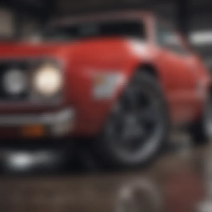 A close-up of a used car's price tag and features highlighted for potential buyers