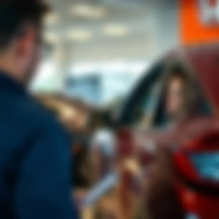 Customer interacting with a Honda sales representative inside the dealership