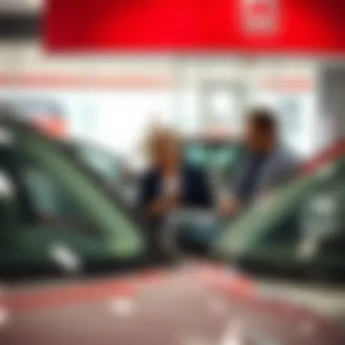 Customer reviewing a Honda vehicle with a dealership representative
