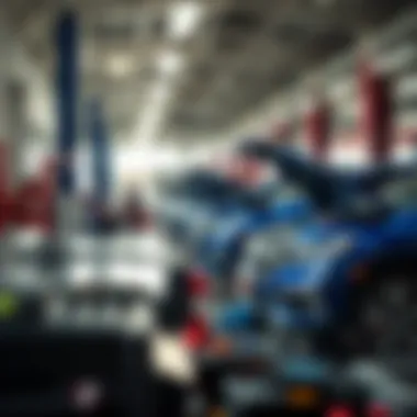 Service area in a Honda dealership showcasing maintenance work