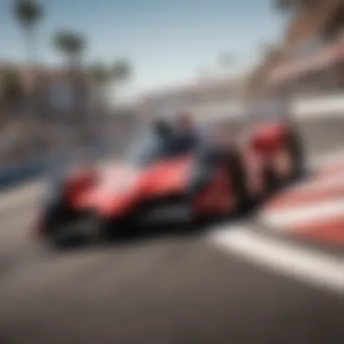 High-Speed Racing Action on the Track Drivers navigating sharp turns at a high-speed Indy Racing competition