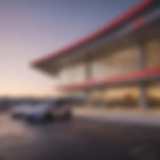 Exterior view of Karl Malone Toyota dealership showcasing its modern architecture.