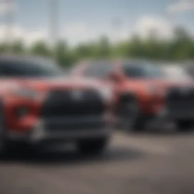 Diverse Range of Toyota Vehicles Available A selection of Toyota vehicles displayed in the dealership's lot.