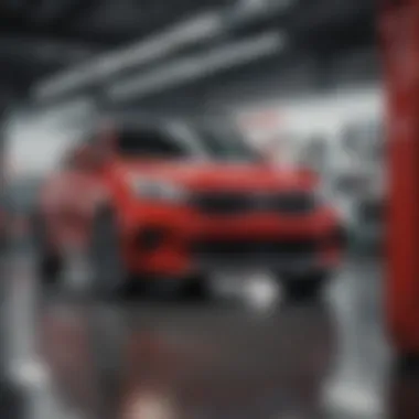 Expert Technicians in the Service Area Service area with technicians working on Kia vehicles