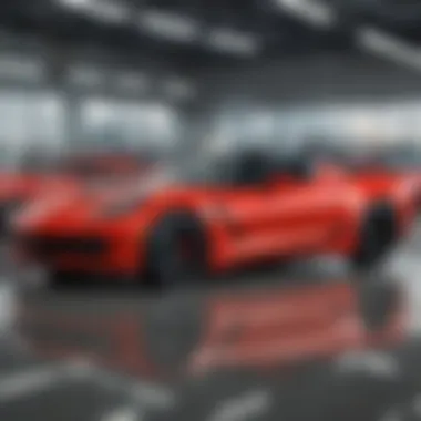 A stunning collection of Corvettes lined up at a dealership showcasing various models.