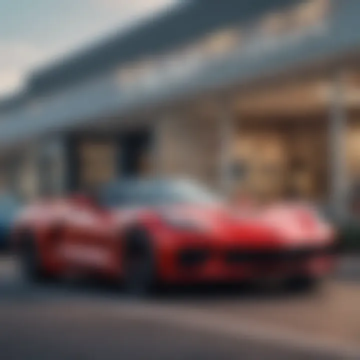 A satisfied customer posing with their newly purchased Corvette in front of the dealership.