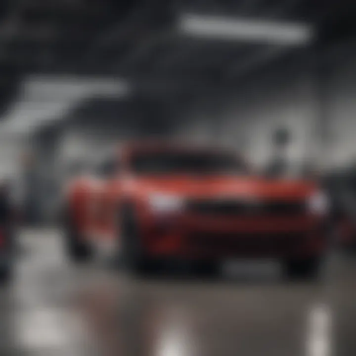 Service department with automotive technicians at work