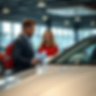 Customer service representative assisting clients at the dealership