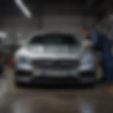 Service technicians working on a Mercedes-Benz vehicle