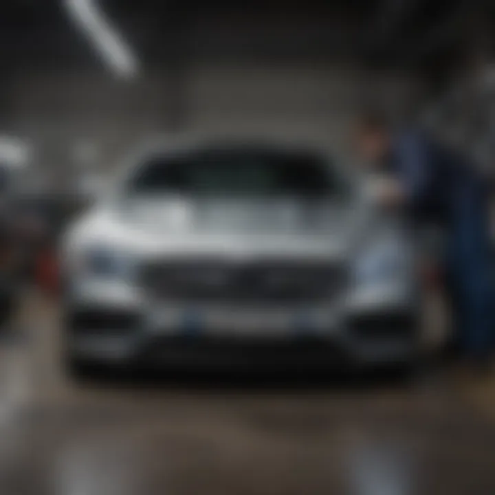 Service technicians working on a Mercedes-Benz vehicle