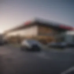 Exterior view of the Mitsubishi dealership in Oakland showcasing modern architecture.