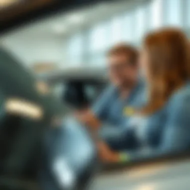 Expert Guidance in Vehicle Selection Inside a dealership with a knowledgeable salesperson assisting a customer