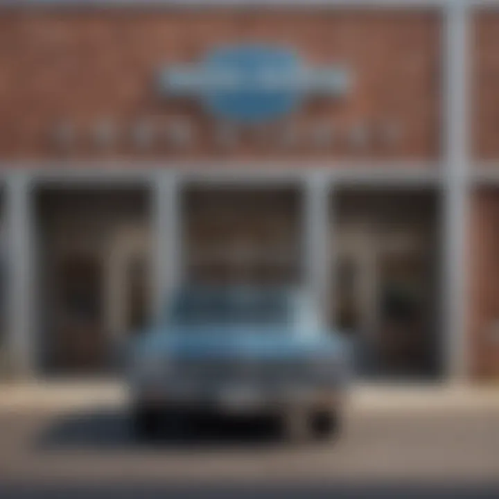A vintage Chevrolet dealership facade showcasing classic architecture and signage.