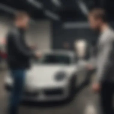 Customer Receiving Their New Porsche A satisfied customer receiving keys to their new Porsche from a dealer