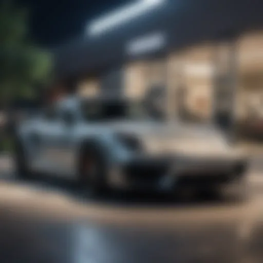 Exterior view of a luxury Porsche dealership in Michigan showcasing various models