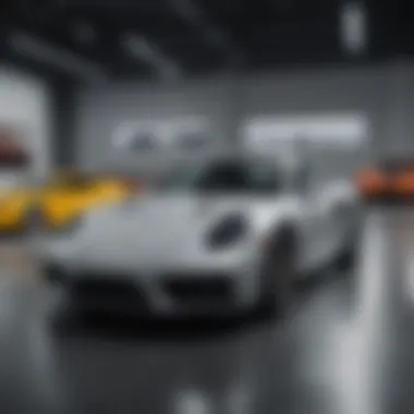 Showroom Display of Porsche Models Showroom display of different Porsche models available for purchase