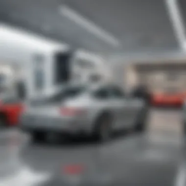 Porsche Dealership Interior Service Area Interior of a Porsche dealership highlighting customer service area