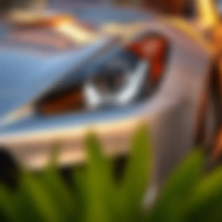 Contemporary Elegance: The Allure of Silver Cars Close-up of a silver car's sleek design highlighting its contemporary features.